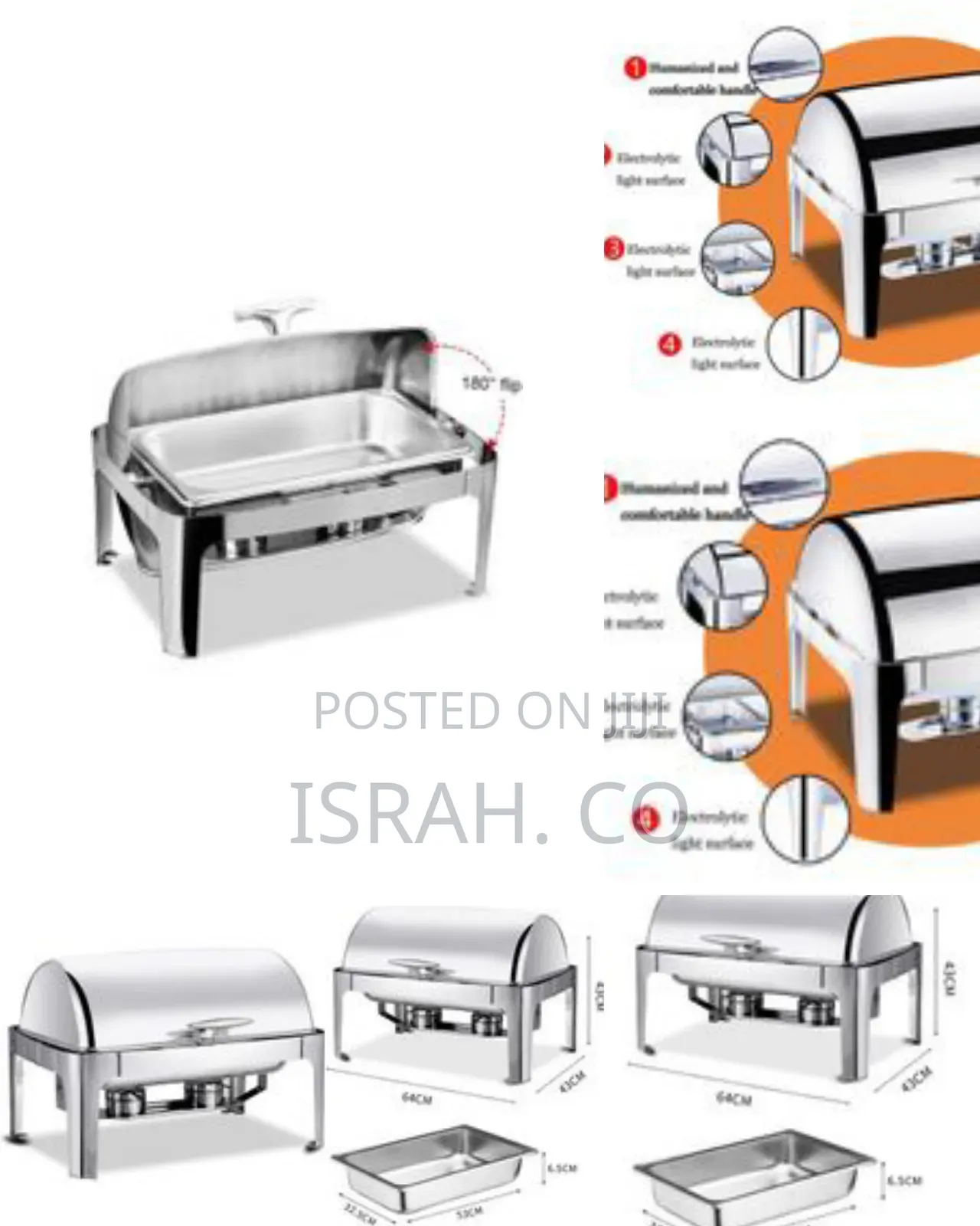 9 Litre Roll Top Food Pan Single Stainless Steel Chafing Dish.