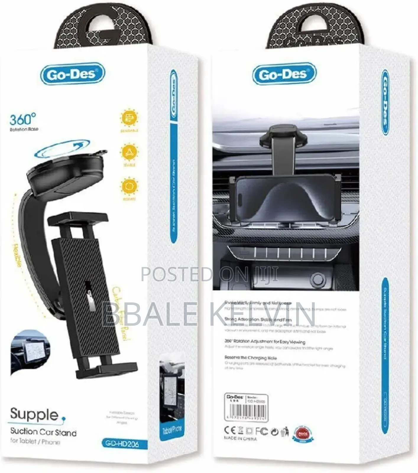 Go Des Supple Suction Car Phone Holder for Tablet and Mobile Phone