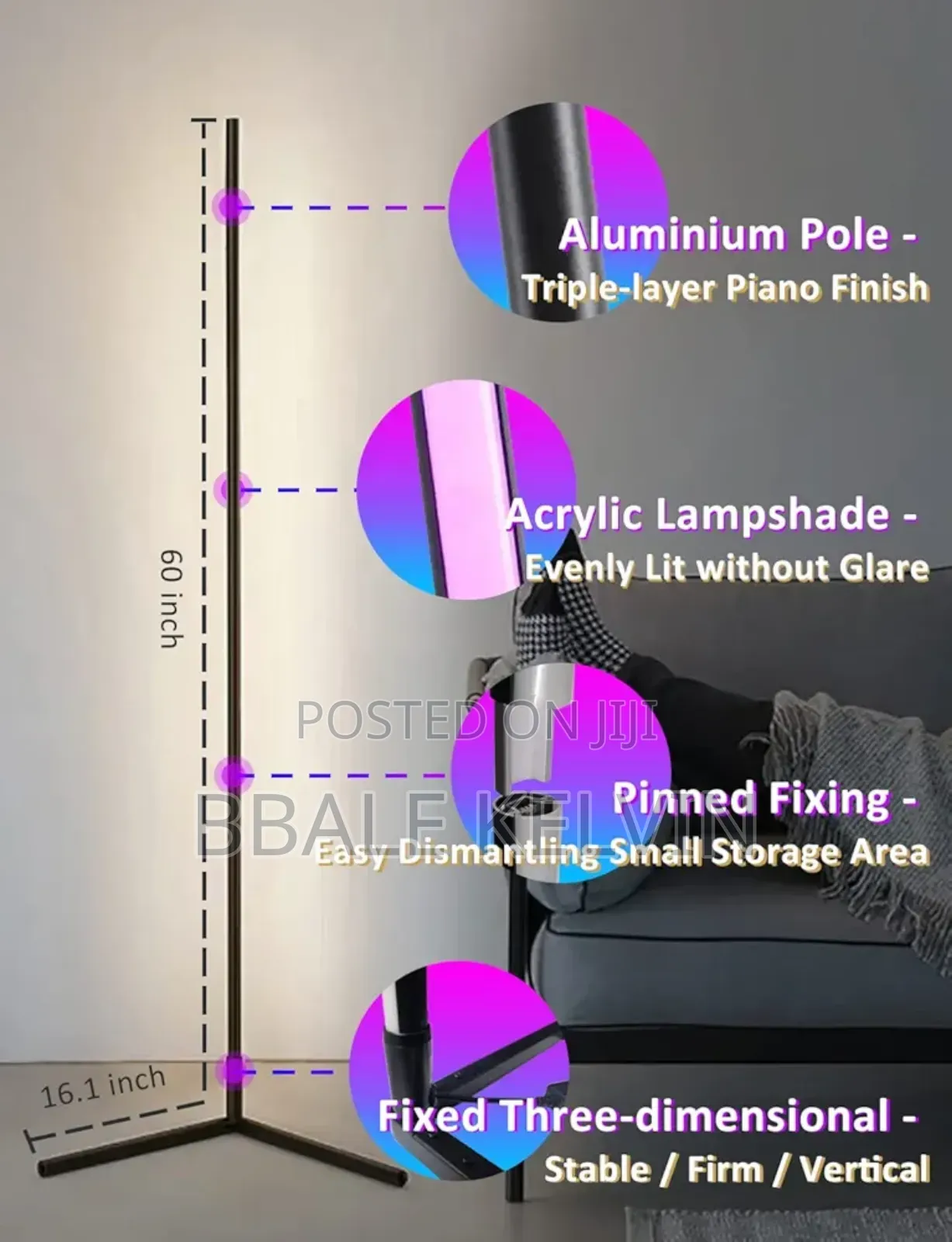 Smart Led Corner Floor Lamp RGB Light With RGB Remote With Music Sync