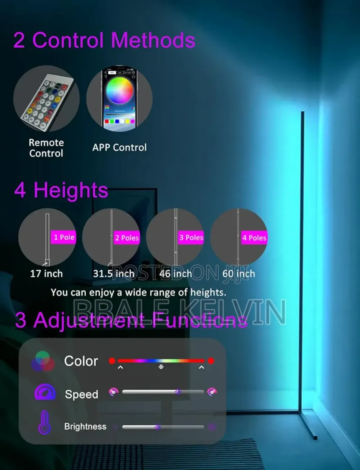 Smart Led Corner Floor Lamp RGB Light With RGB Remote With Music Sync