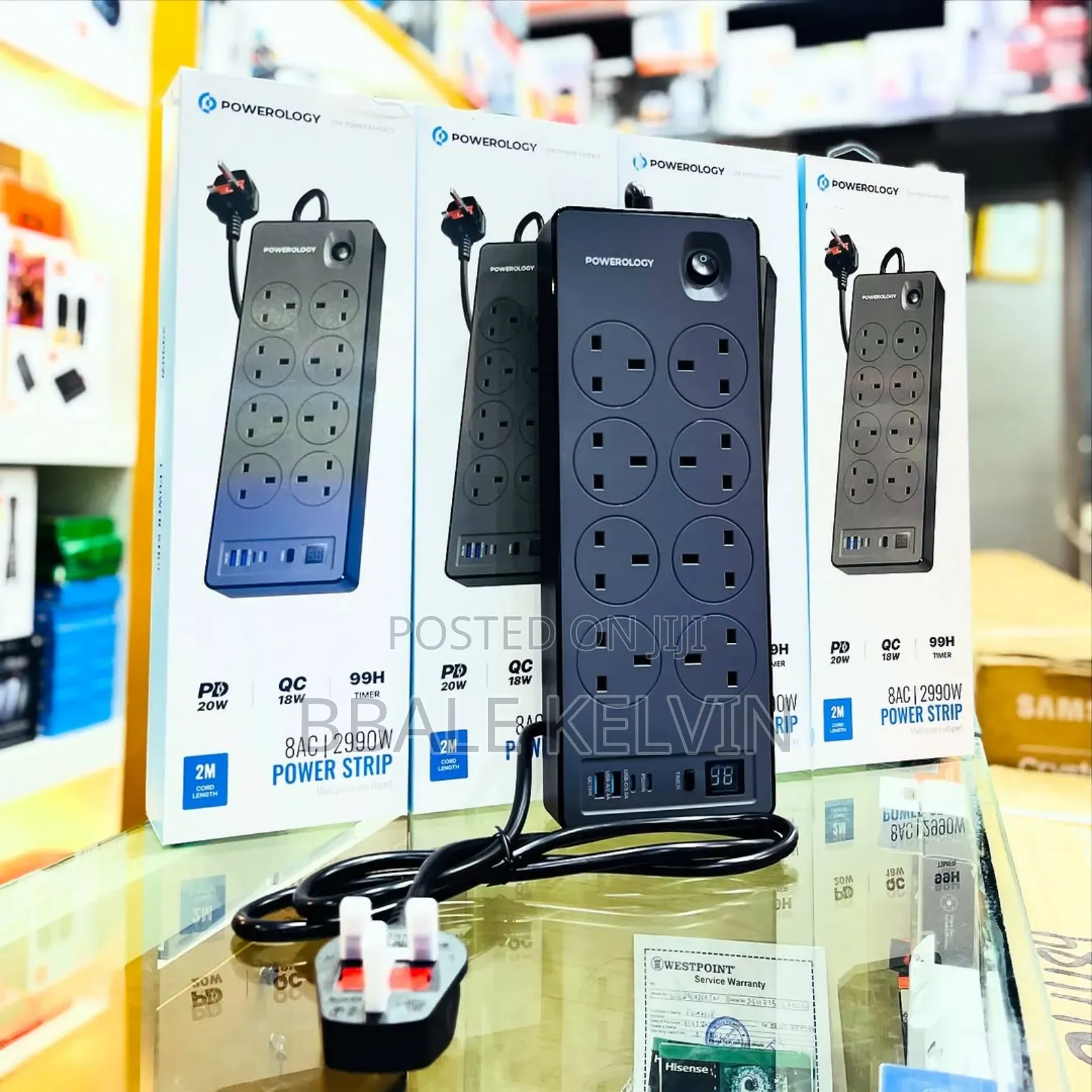 Powerology 2990w Power Strip With 8ac Outlets 2 Usb‐A + 2 Usb‐C Pd Por