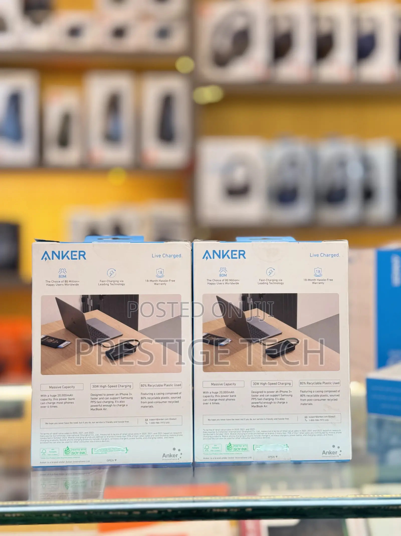 Anker 30w Power Bank 20000mah Portable With Built-in Usb-c Cable