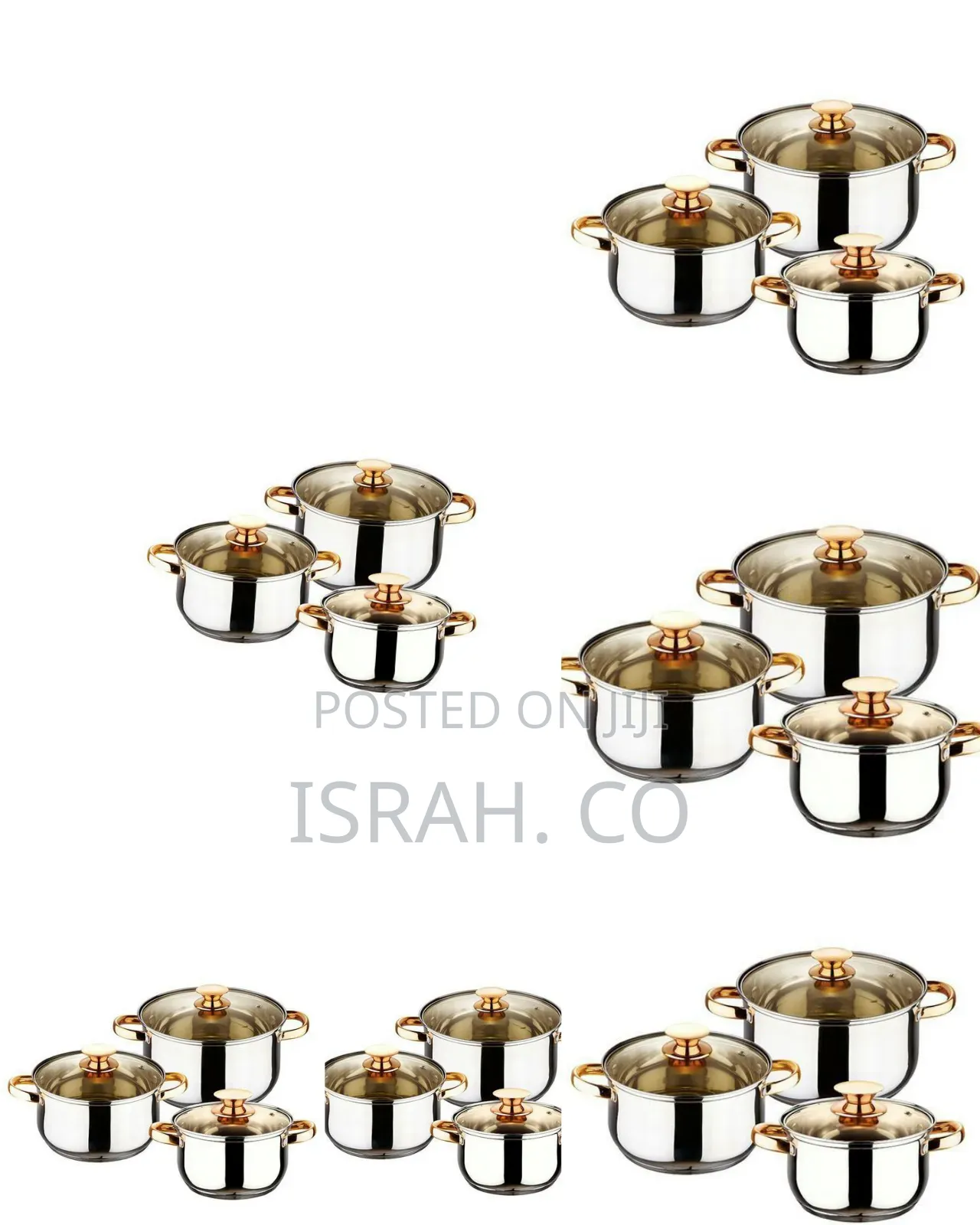 6 Pc Gold Handles Stainless Steel Saucepans Cookware Pots