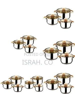 6 Pc Gold Handles Stainless Steel Saucepans Cookware Pots