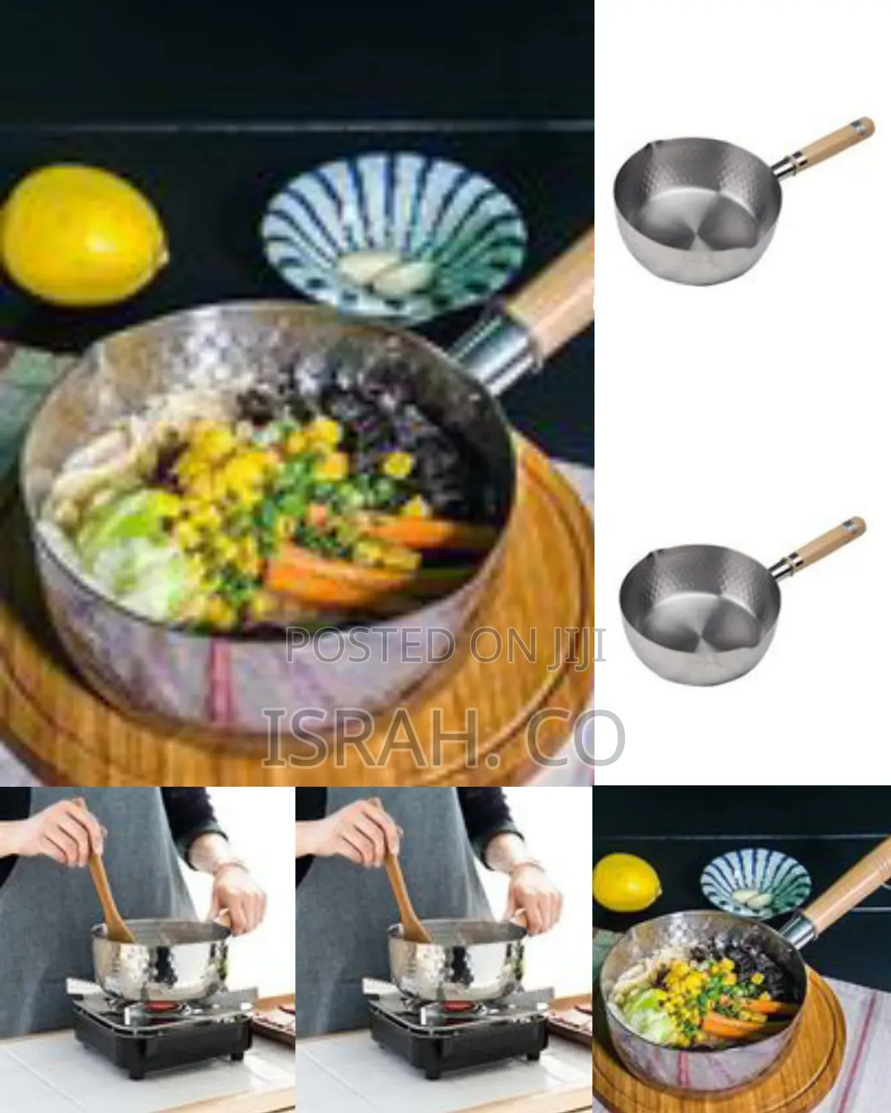 22cm Stainless Steel Deep Wok Saucepan With Wooden Handle-
