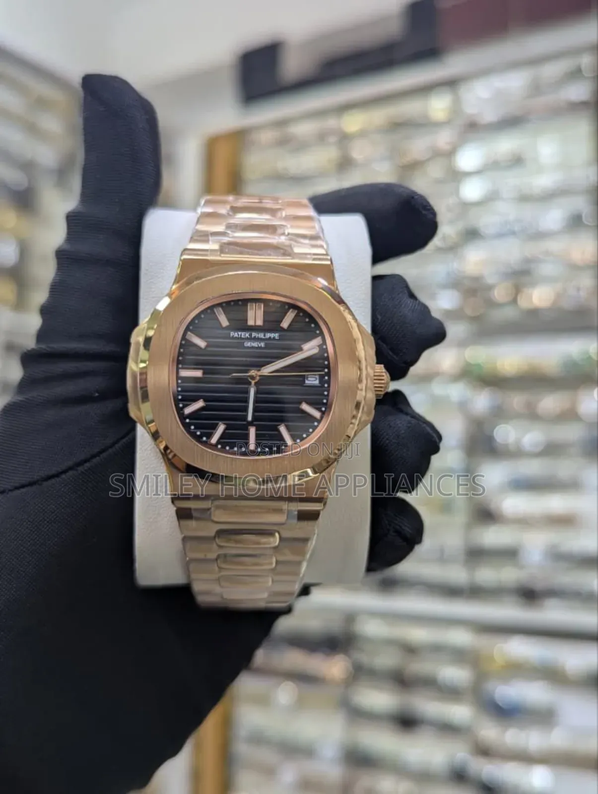 Patek Phillipe Black Face Men's Original Automatic Rose Gold Watch