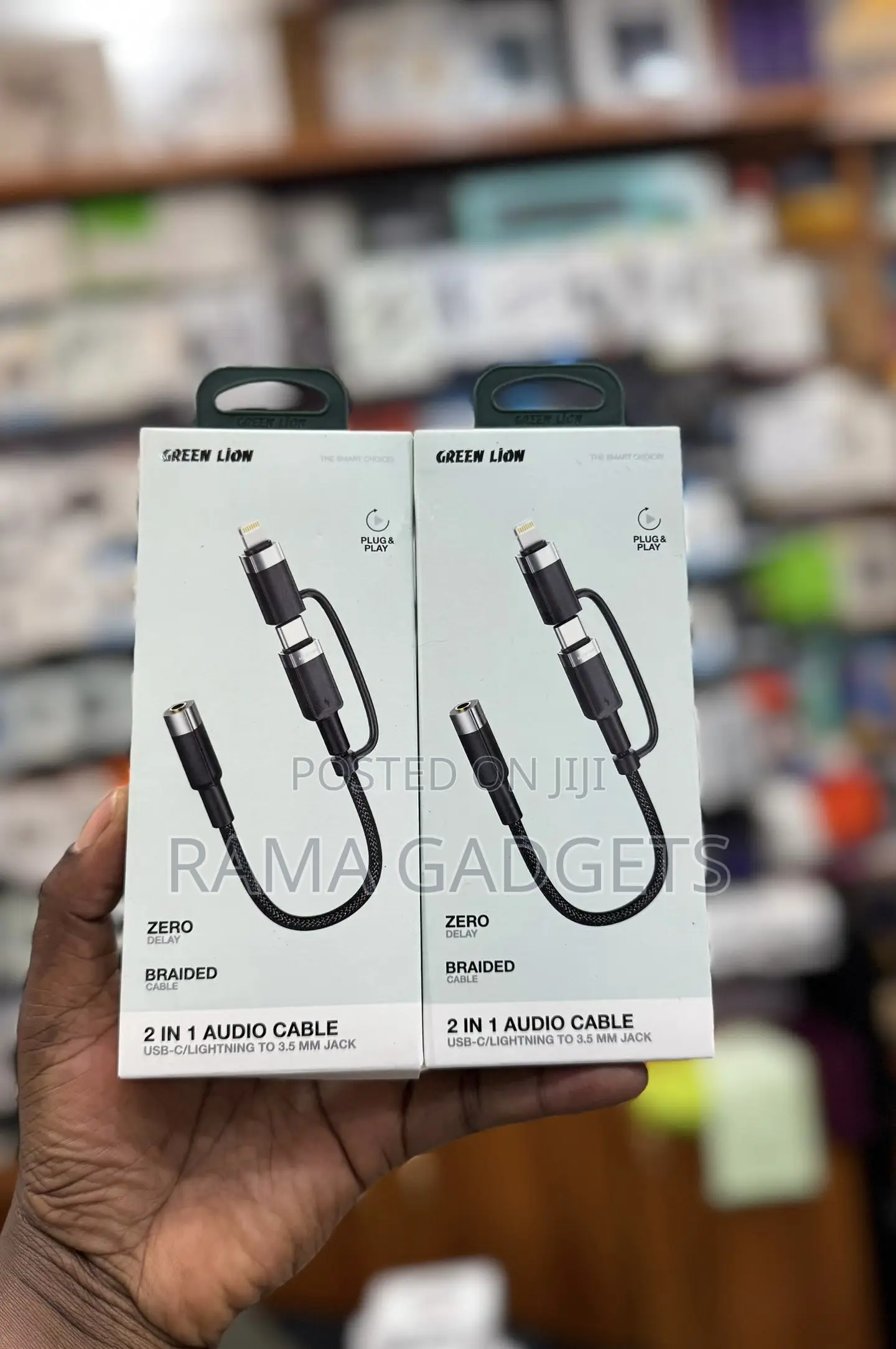 2-in-1 Audio Cable Featuring a Lightning Connector, a Usb-C Connector,
