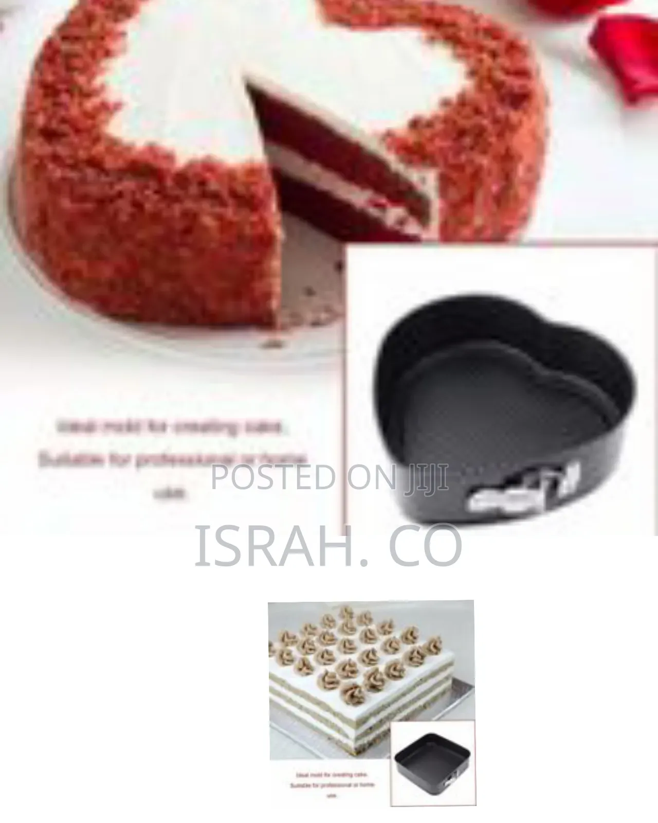 3 Pieces of Cake Mould Pans(Heart, Round, Square Shape)-Black