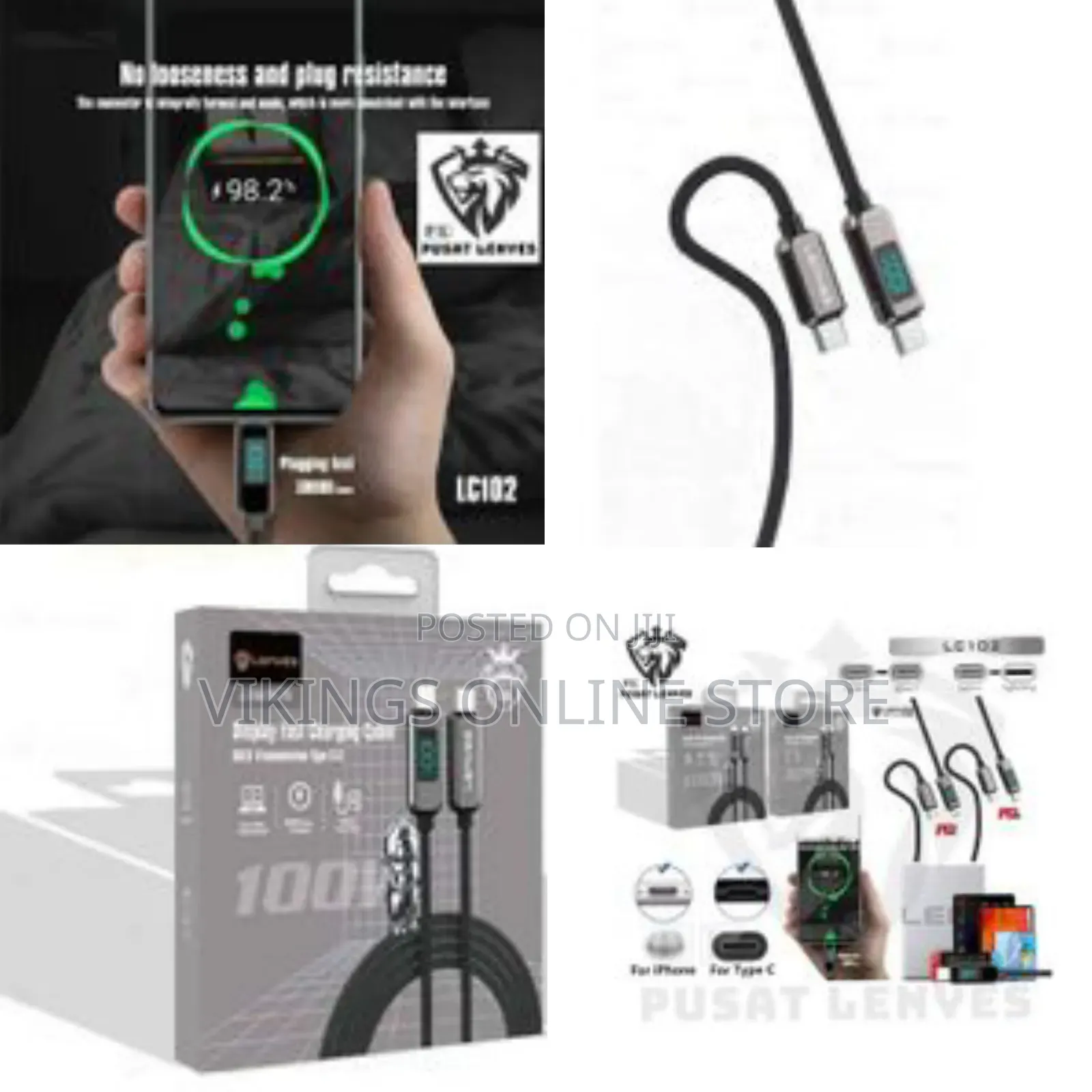 Lenyes Lc102 Usb C to Usb C Cable 5a Pd 100w Led Display Cable 4ft