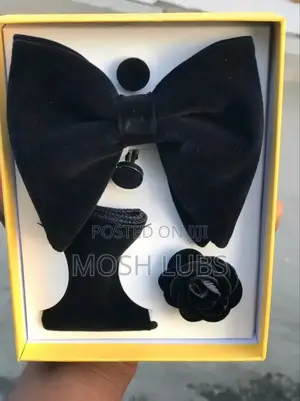 Velvet Bowtie With a Pocket Square Cufflinks