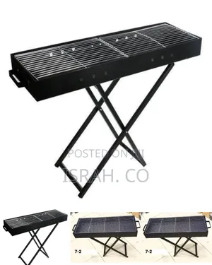 Portable Rectangular Charcoal Barbecue Grill With Folding Stand