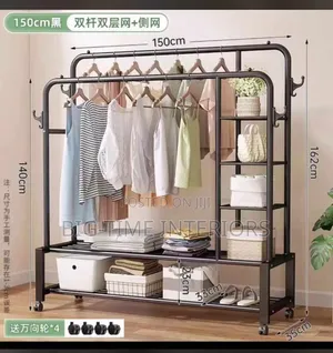150cm Metallic Clothes Hanging Rack With Shelves