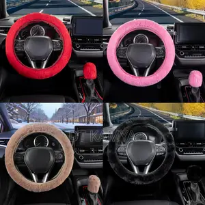 3pcs Fashion Fluffy Wool Set Car Accessories - Steering Gear Covers