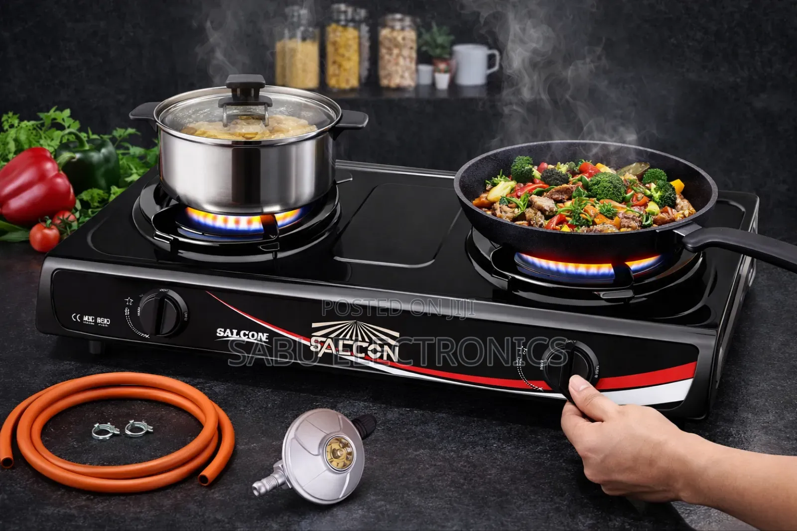 Full Gas Cooking Kit – Double Burner Stove + Regulator + Hose Pipe