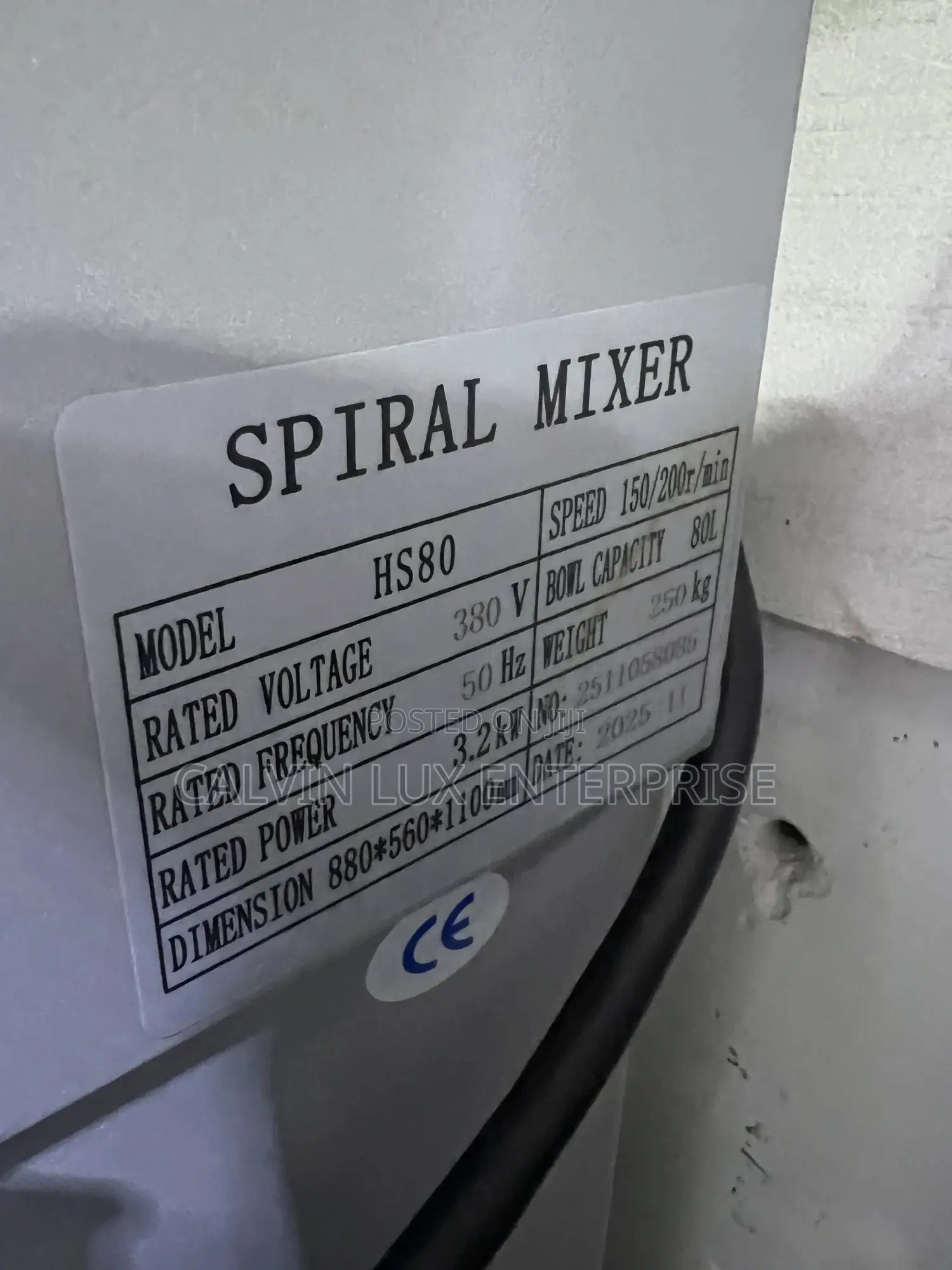Spiral Mixer 80 Liter 25kg Dough
