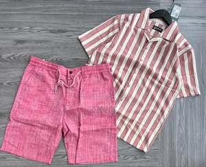 Men's Casual Apparel. Stripe Shirt and Linen Short