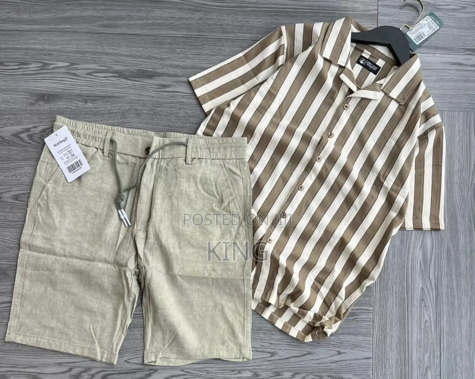 Men's Casual Apparel. Stripe Shirt and Linen Short