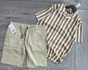 Men's Casual Apparel. Stripe Shirt and Linen Short