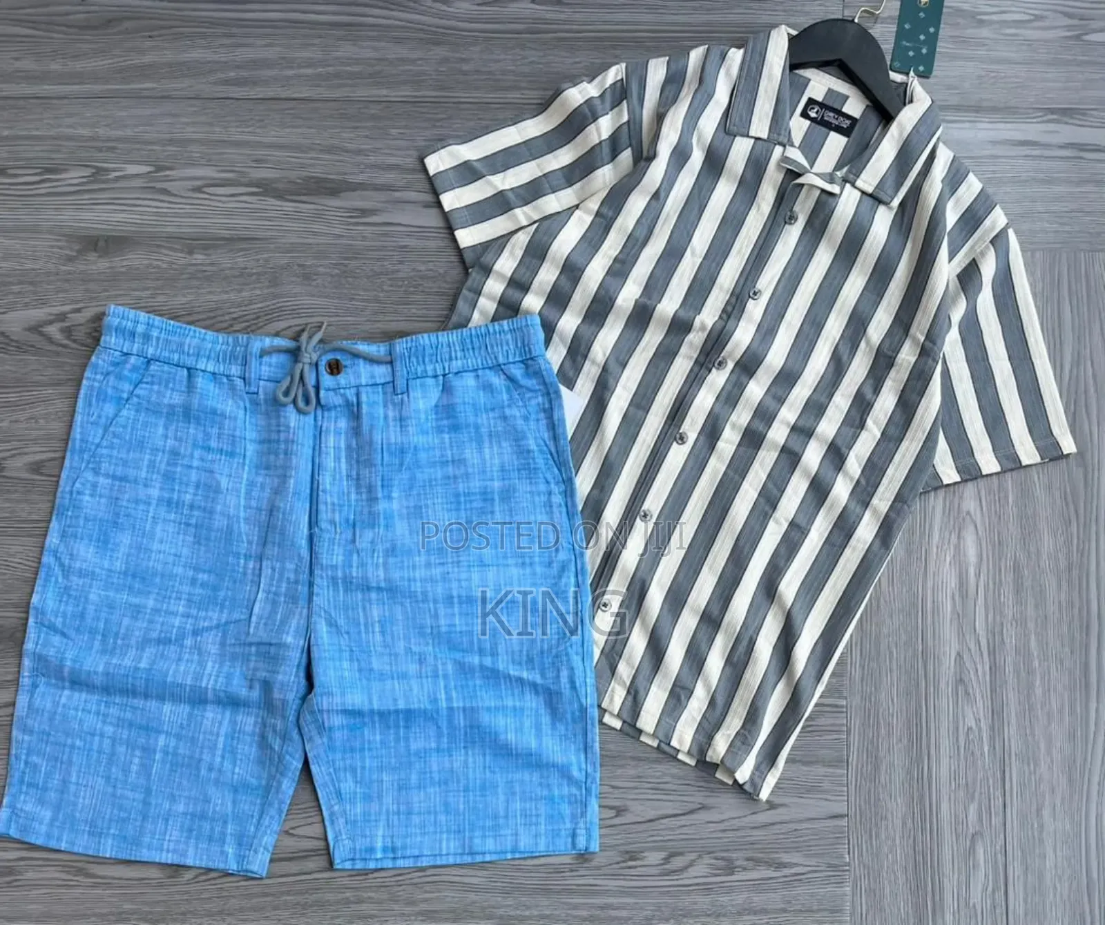 Men's Casual Apparel. Stripe Shirt and Linen Short
