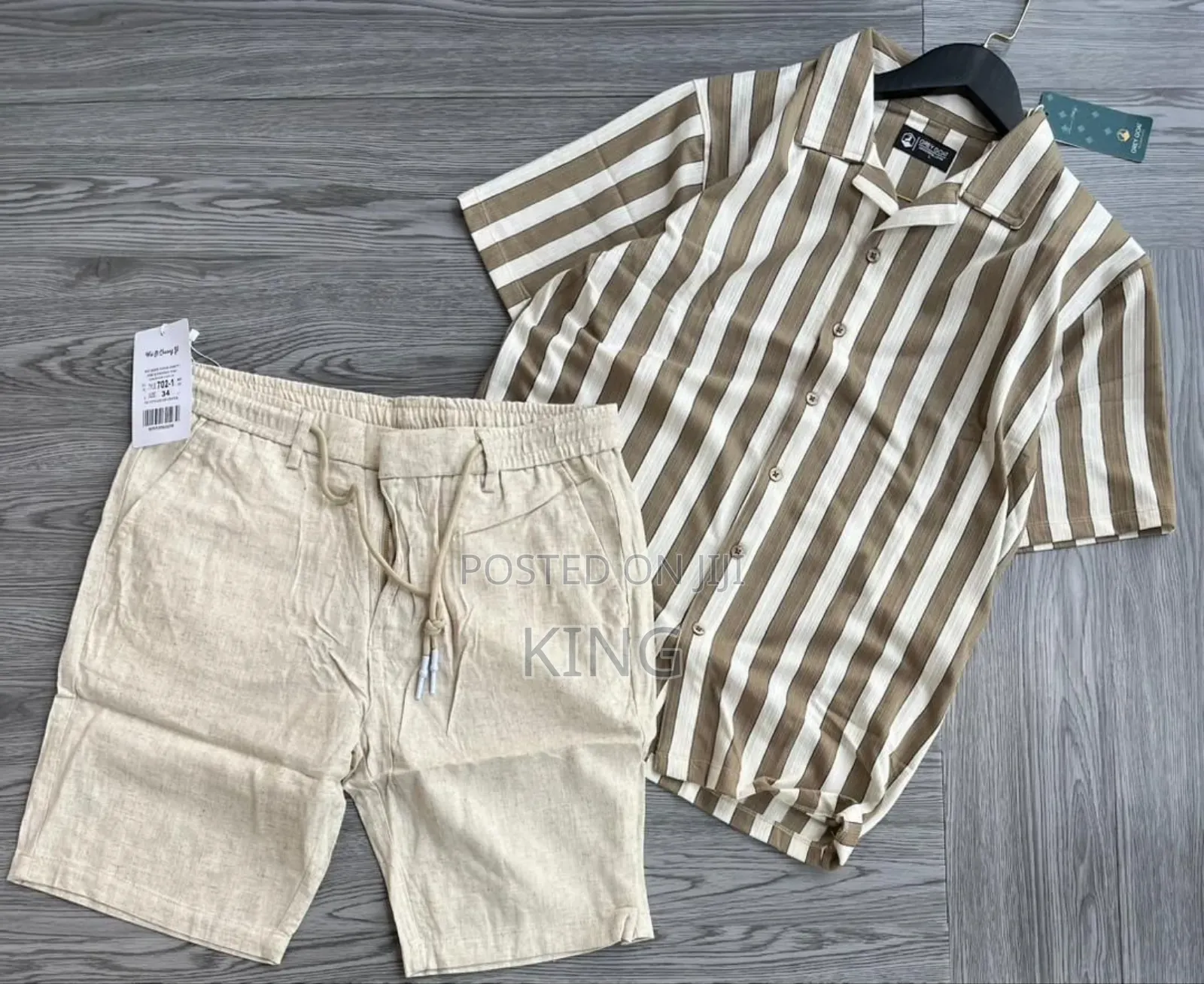 Men's Casual Apparel. Stripe Shirt and Linen Short