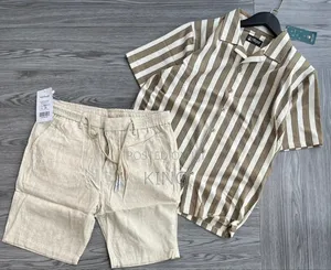 Men's Casual Apparel. Stripe Shirt and Linen Short