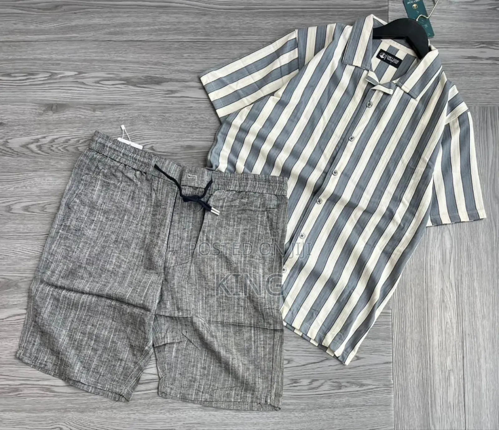Men's Casual Apparel. Stripe Shirt and Linen Short