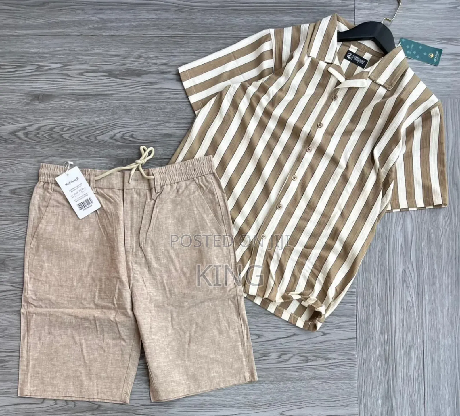 Men's Casual Apparel. Stripe Shirt and Linen Short
