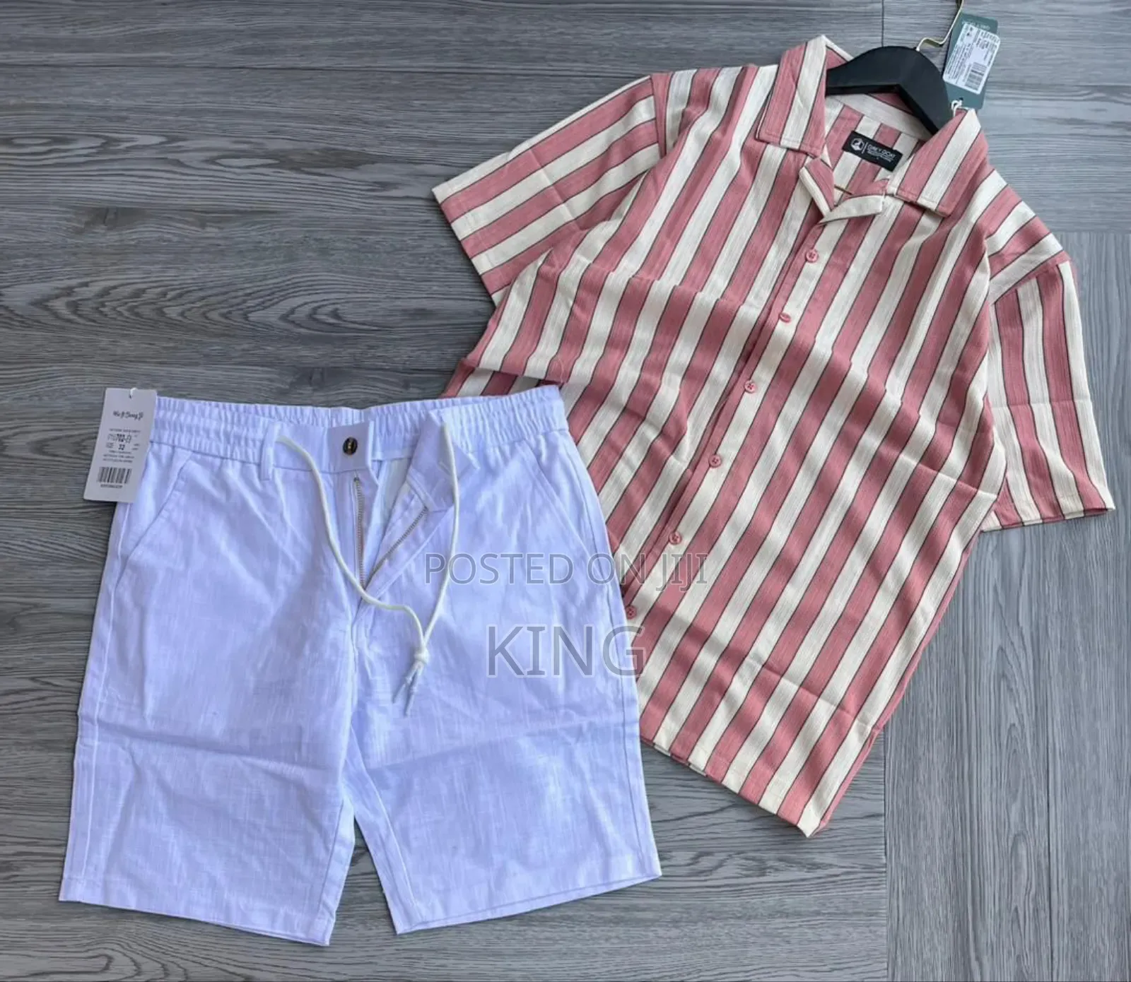 Men's Casual Apparel. Stripe Shirt and Linen Short