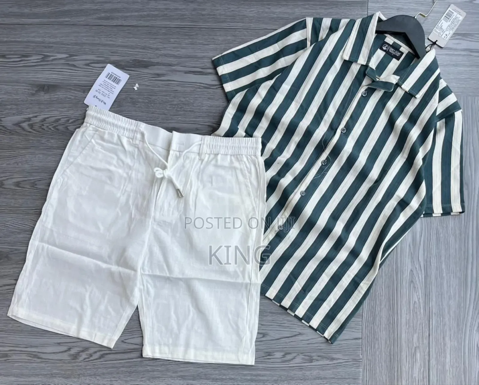 Men's Casual Apparel. Stripe Shirt and Linen Short