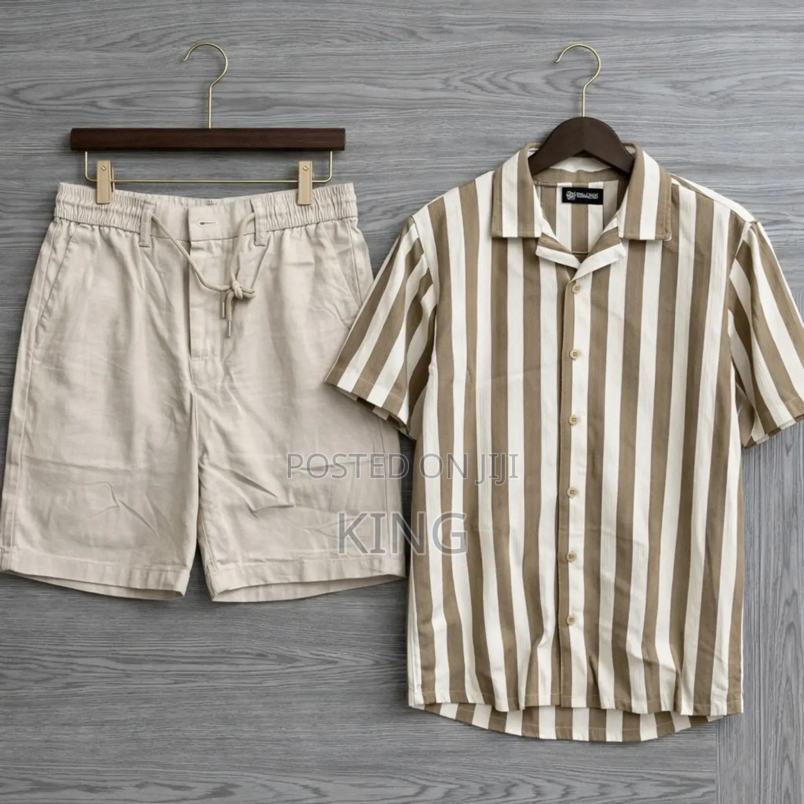 Men's Casual Apparel. Stripe Shirt and Linen Short