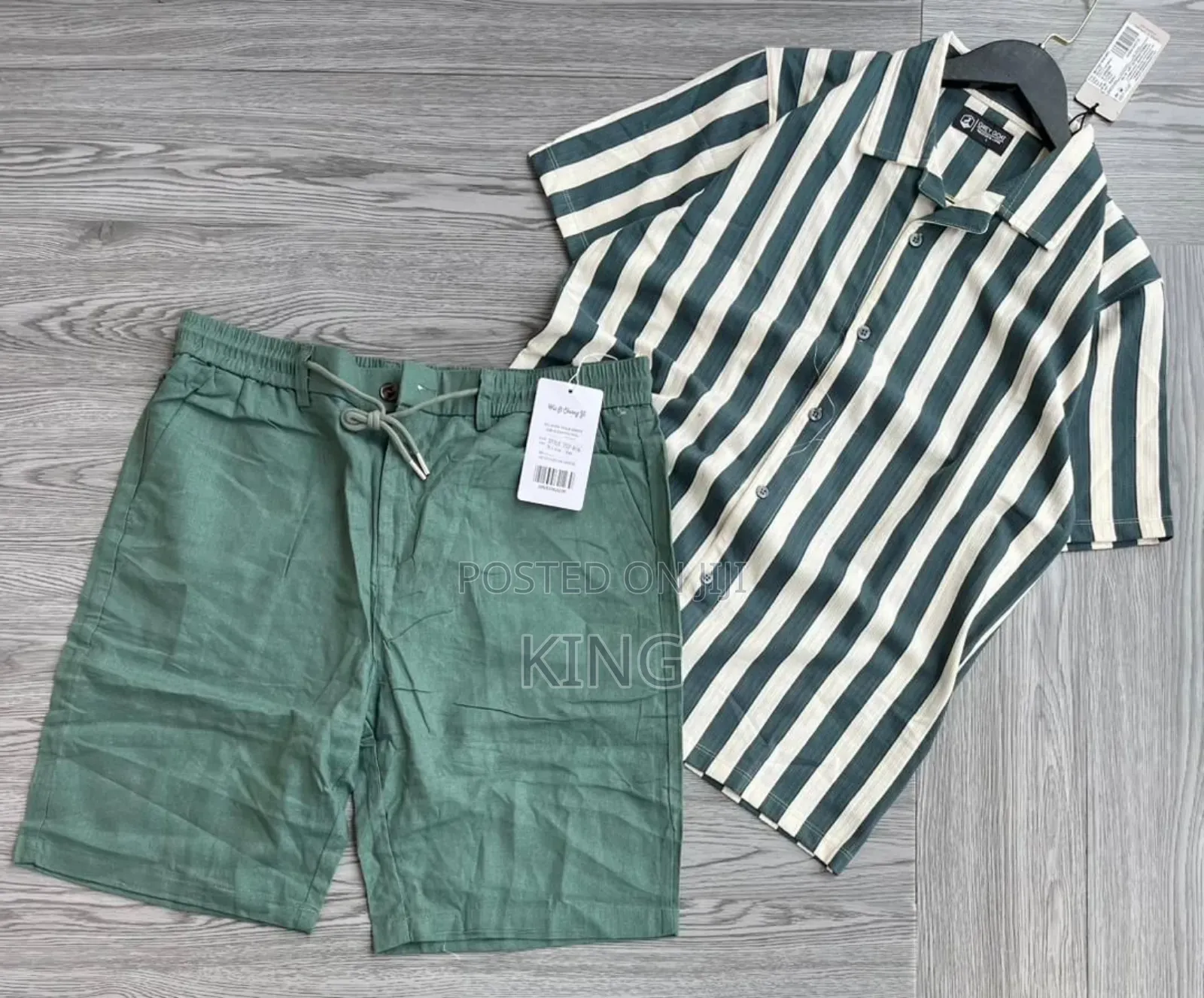 Men's Casual Apparel. Stripe Shirt and Linen Short