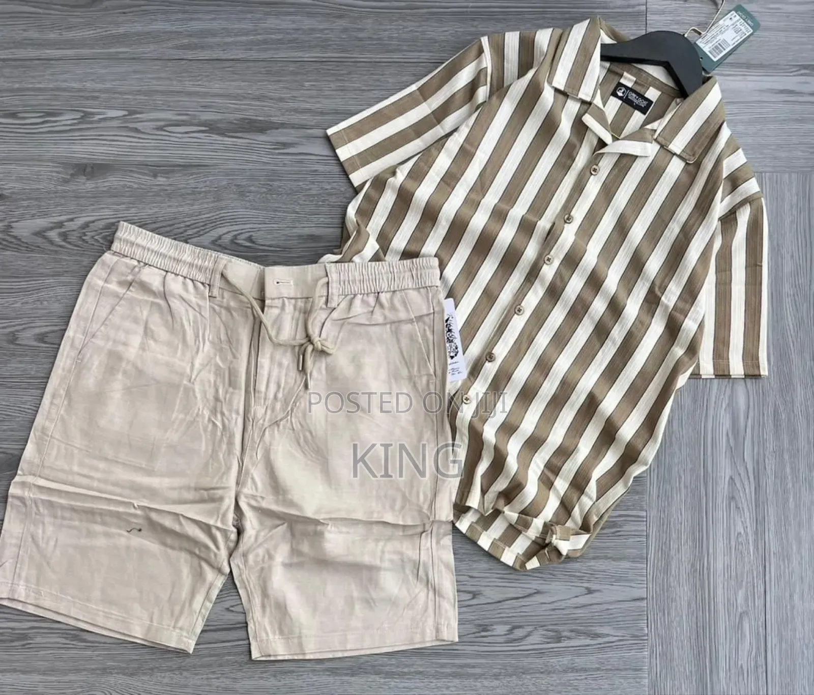 Men's Casual Apparel. Stripe Shirt and Linen Short