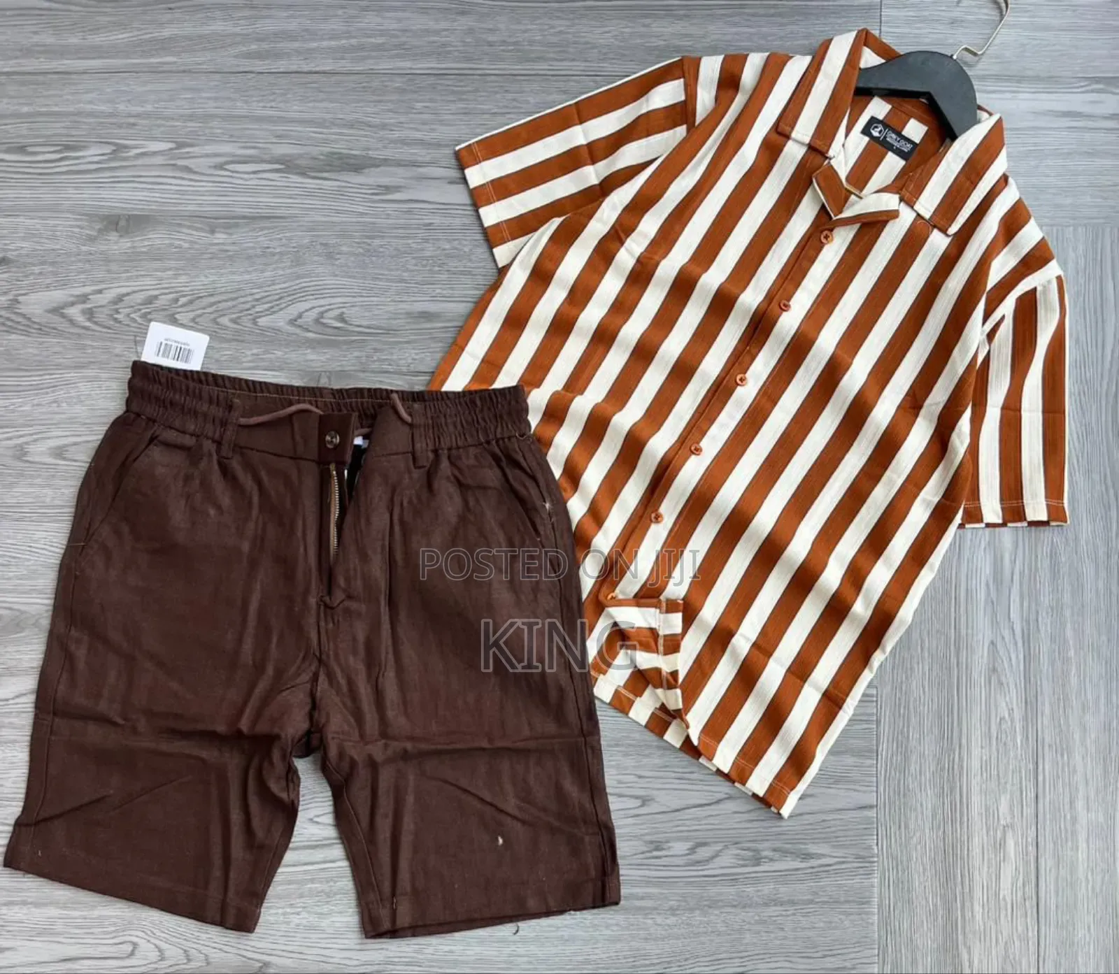 Men's Casual Apparel. Stripe Shirt and Linen Short
