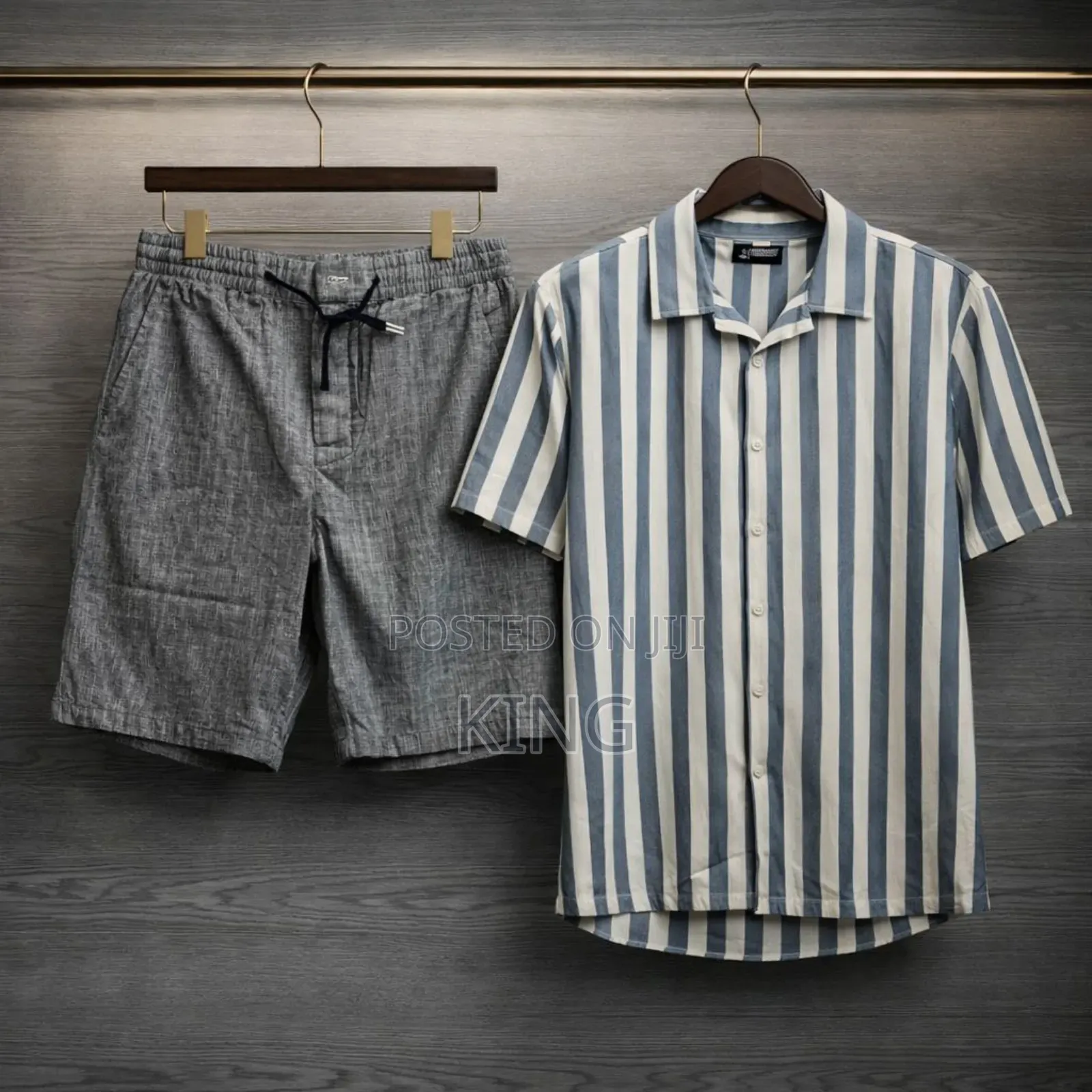 Men's Casual Apparel. Stripe Shirt and Linen Short