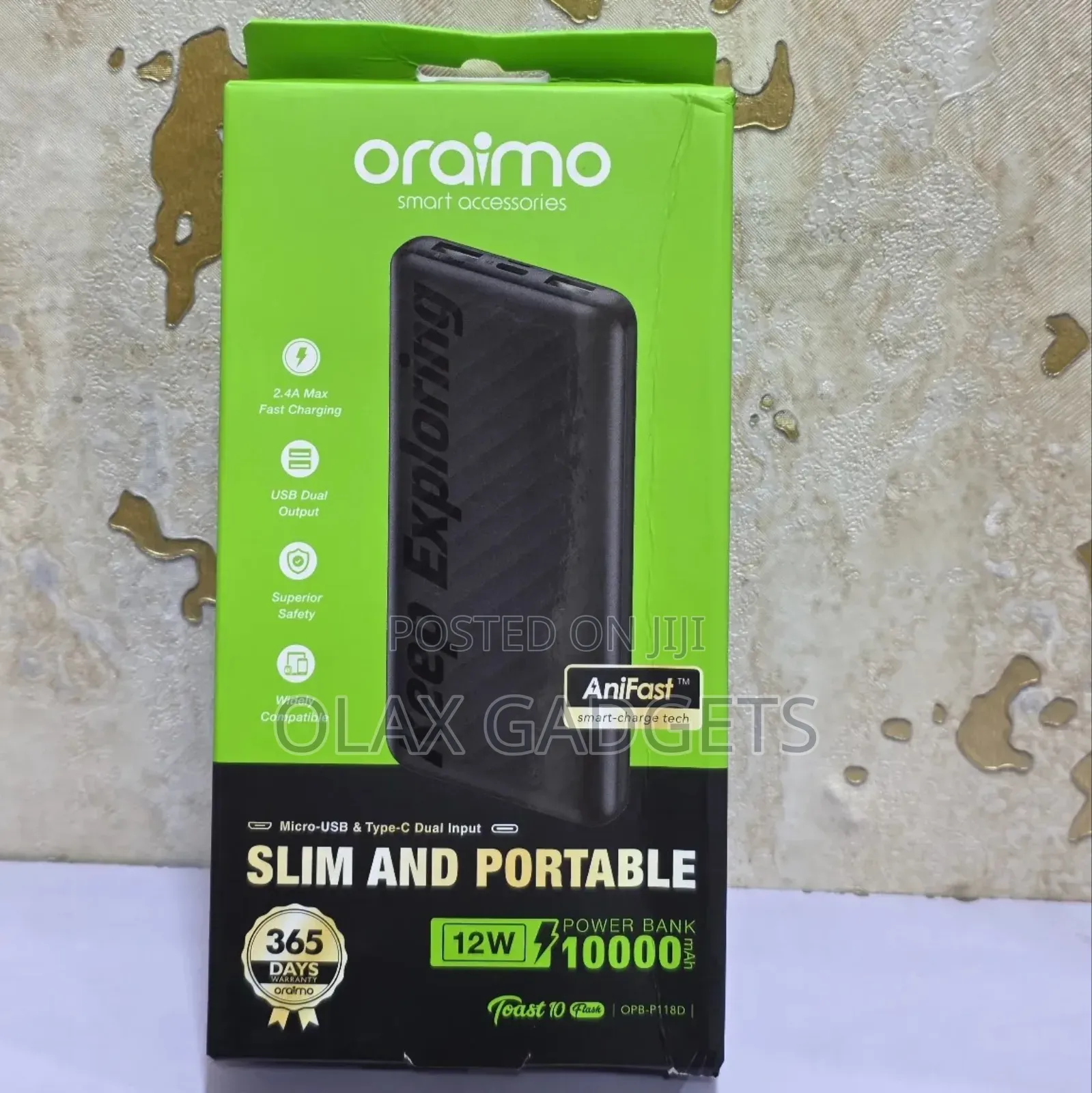 Oraimo Toast 10 Flash (Opb-P118d) Is a 10,000mah Portable Power Bank