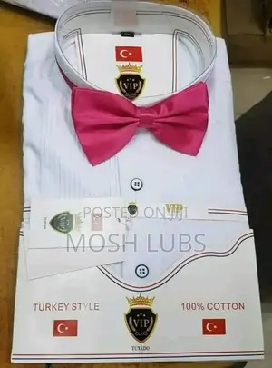 Plain Tuxedo Shirts in White With Bowties