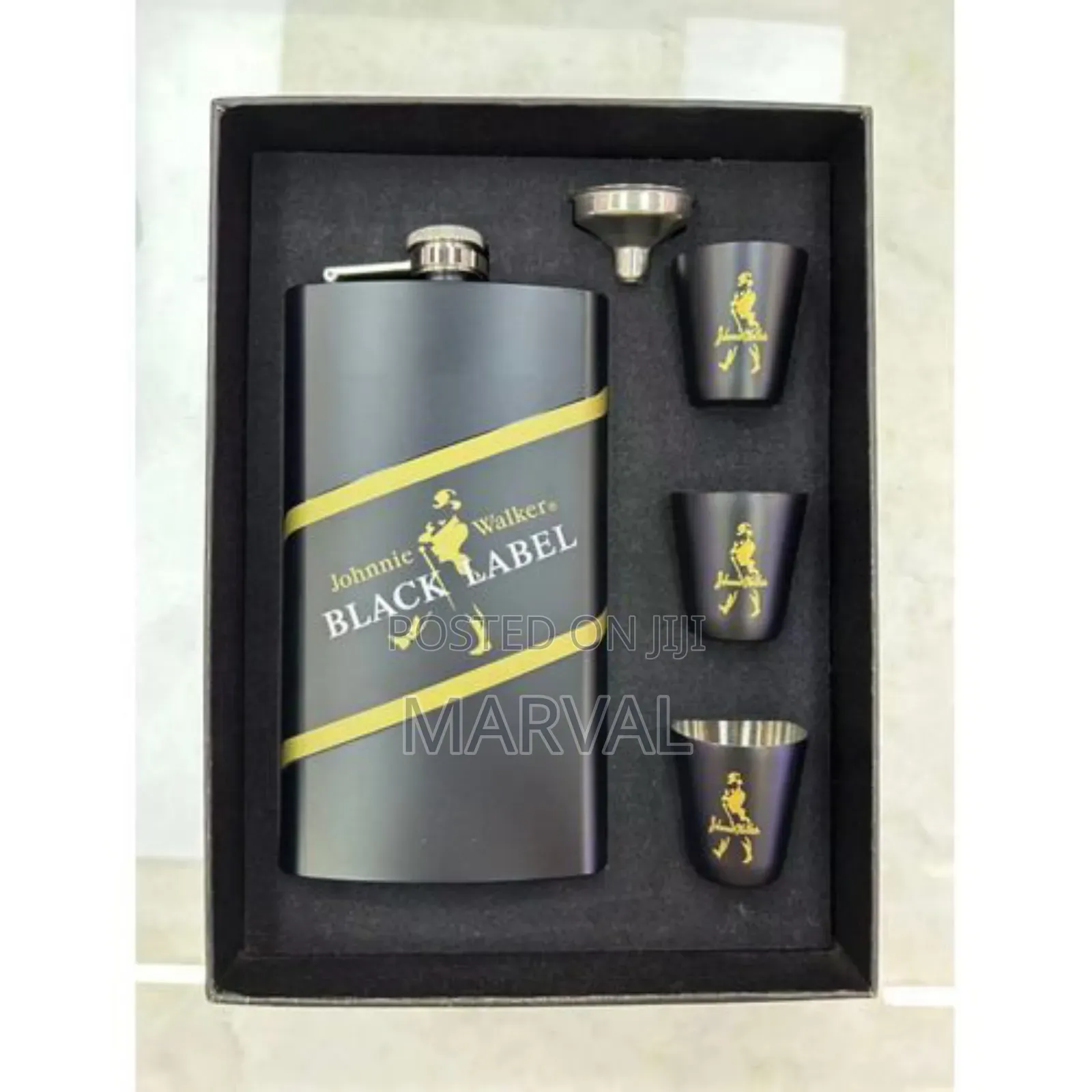 Black Label Hip Flask Gift Set