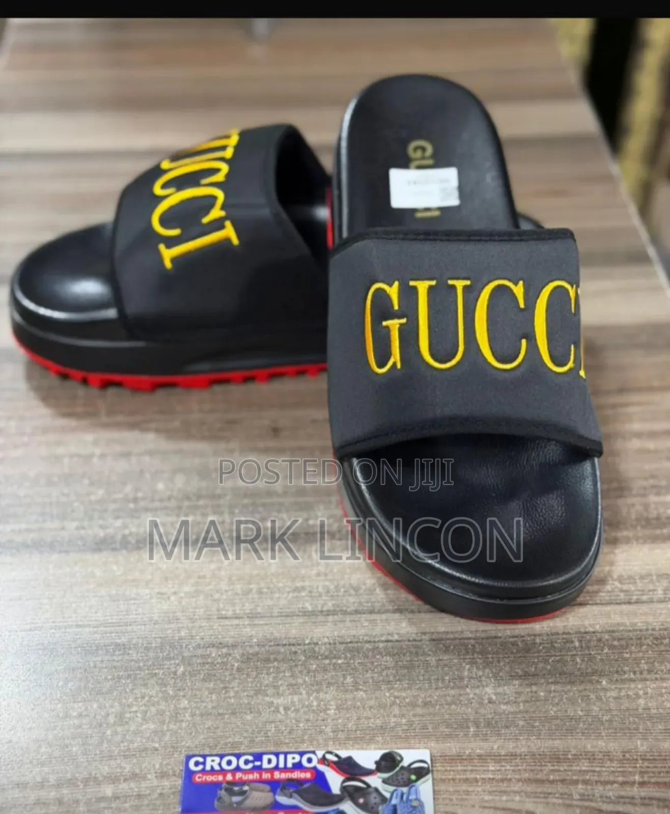 Gucci Slides Sandals, Prominent Logo and Red Sole Detailing