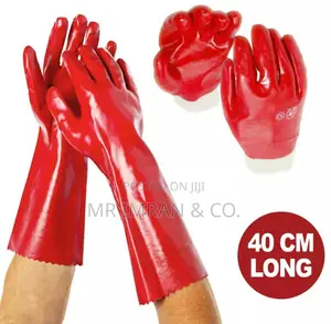 Red PVC Heavy-Duty Chemical Safety Gauntlets