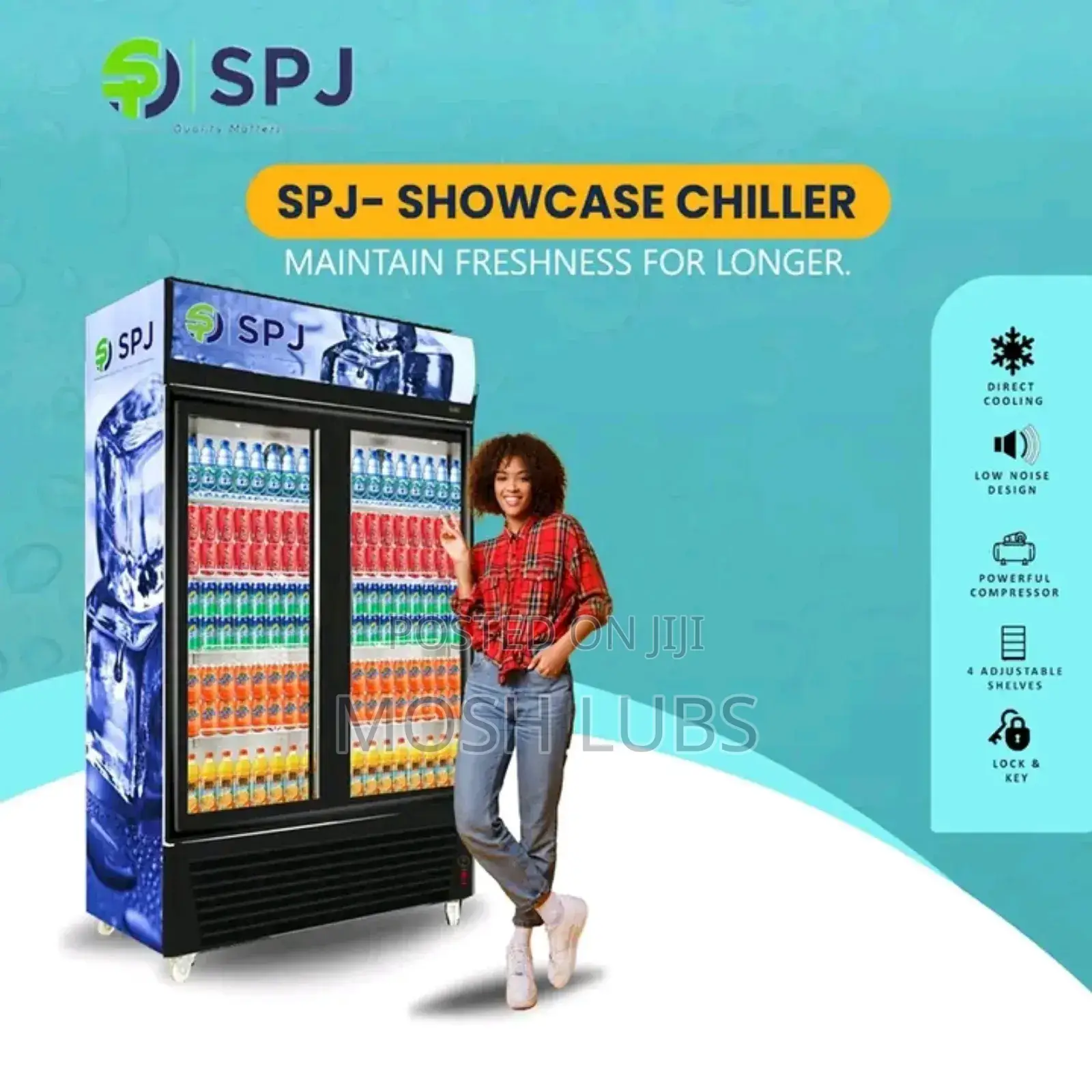 Spj 380l Showcase Beverage Chiller Double Door Refrigerator