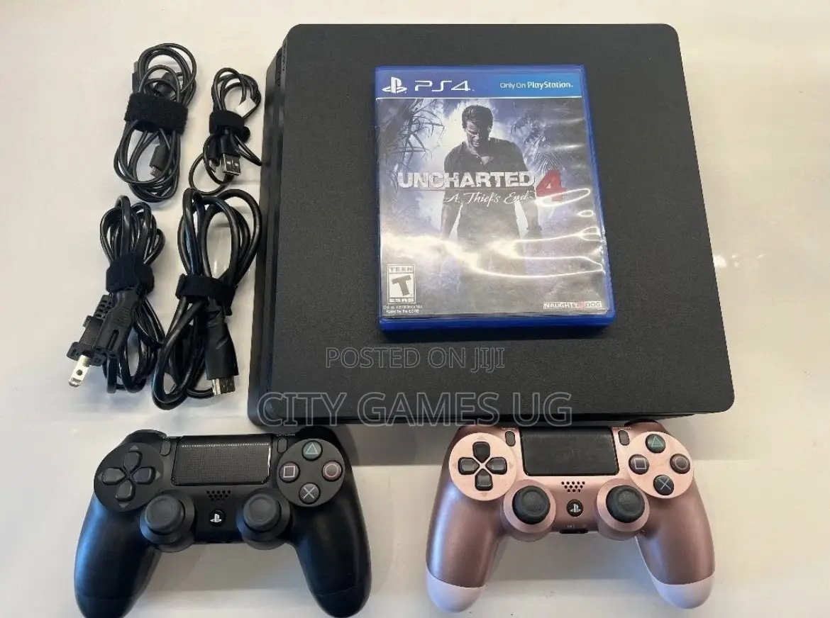 Sony Playstation 4 Ps4 Slim With 2 Controllers, Cables Uncharted 4