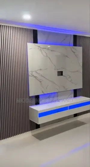 Wall Tv Unit With Wall Panels and Marble Sheet