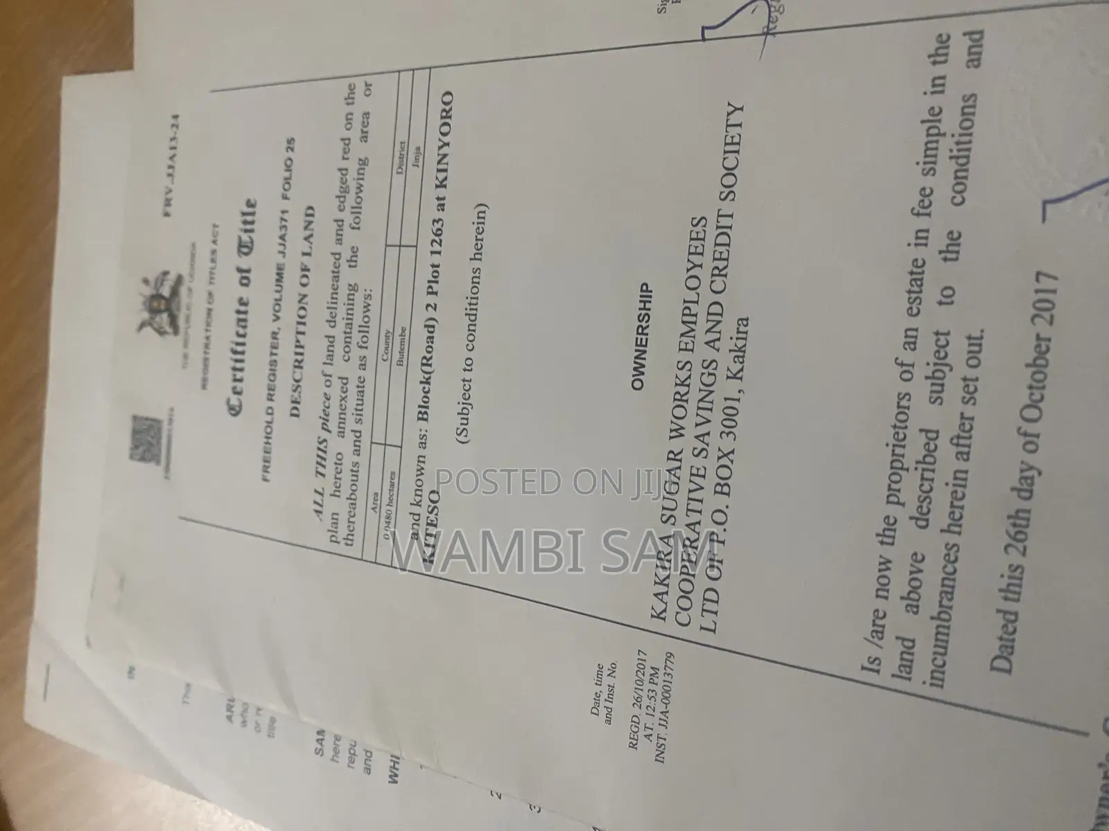 Land for Sale in Kakira-Kinyoro