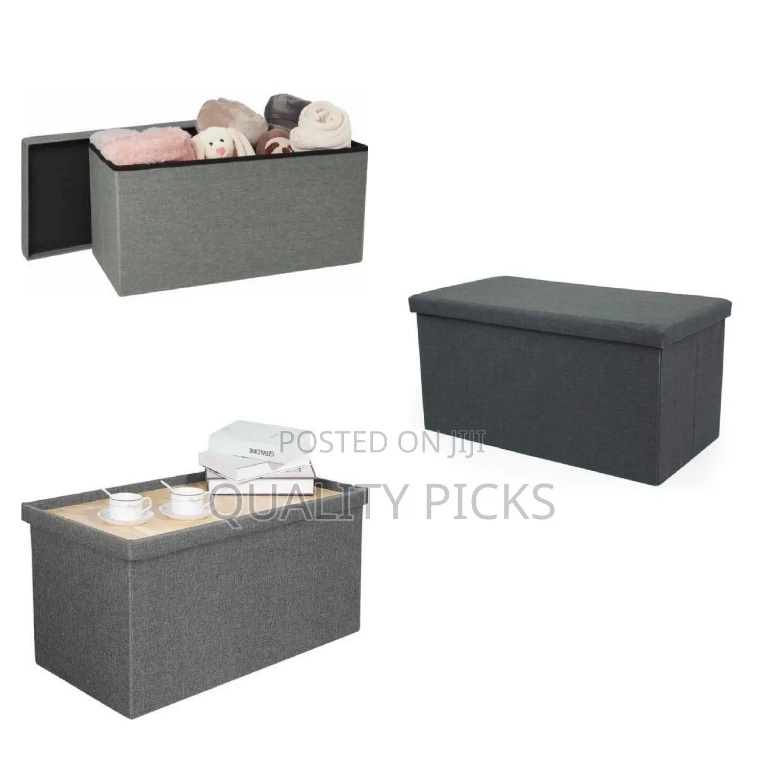 Faux Linen Finish Collapsible Storage Foot Stool
