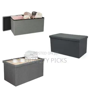 Faux Linen Finish Collapsible Storage Foot Stool