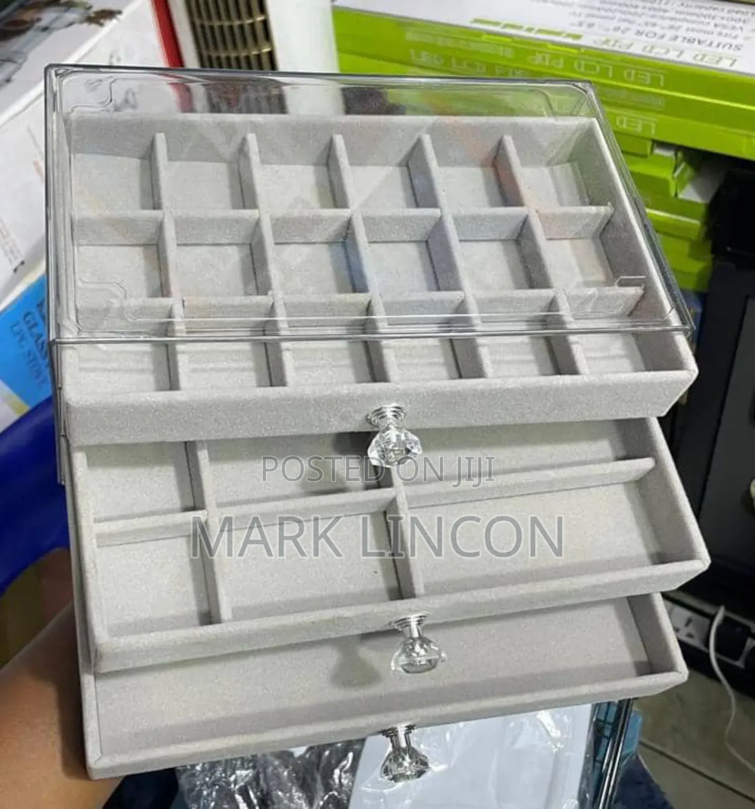 3- Tier Velvet Jewelry Organizer Box With a Transparent Dust- Proof