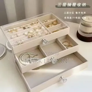 3- Tier Velvet Jewelry Organizer Box With a Transparent Dust- Proof