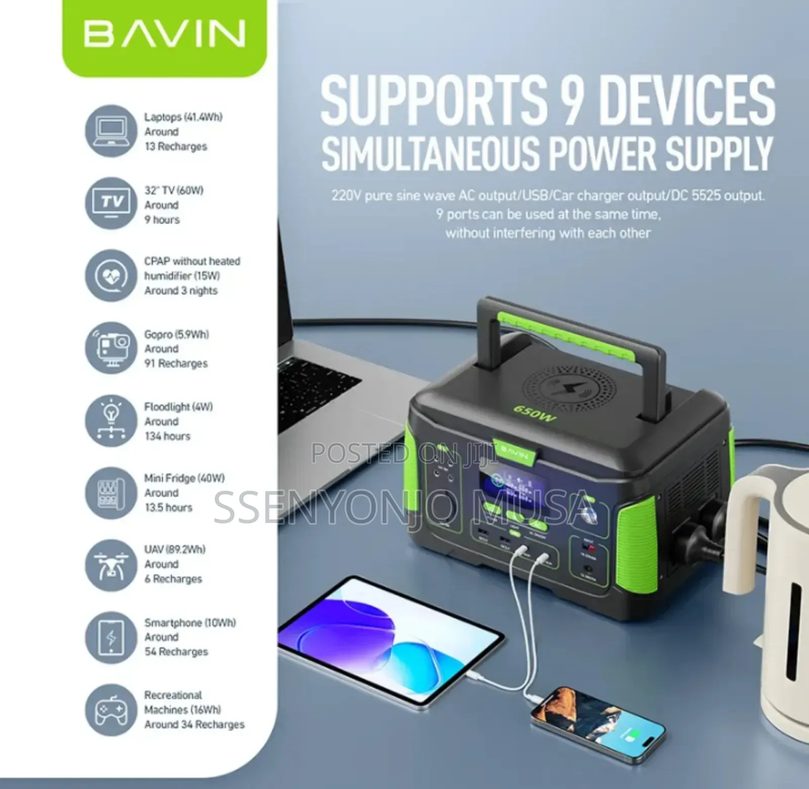Bavin BST-650 Portable Power Station 650w – Outdoor Solar Generator.
