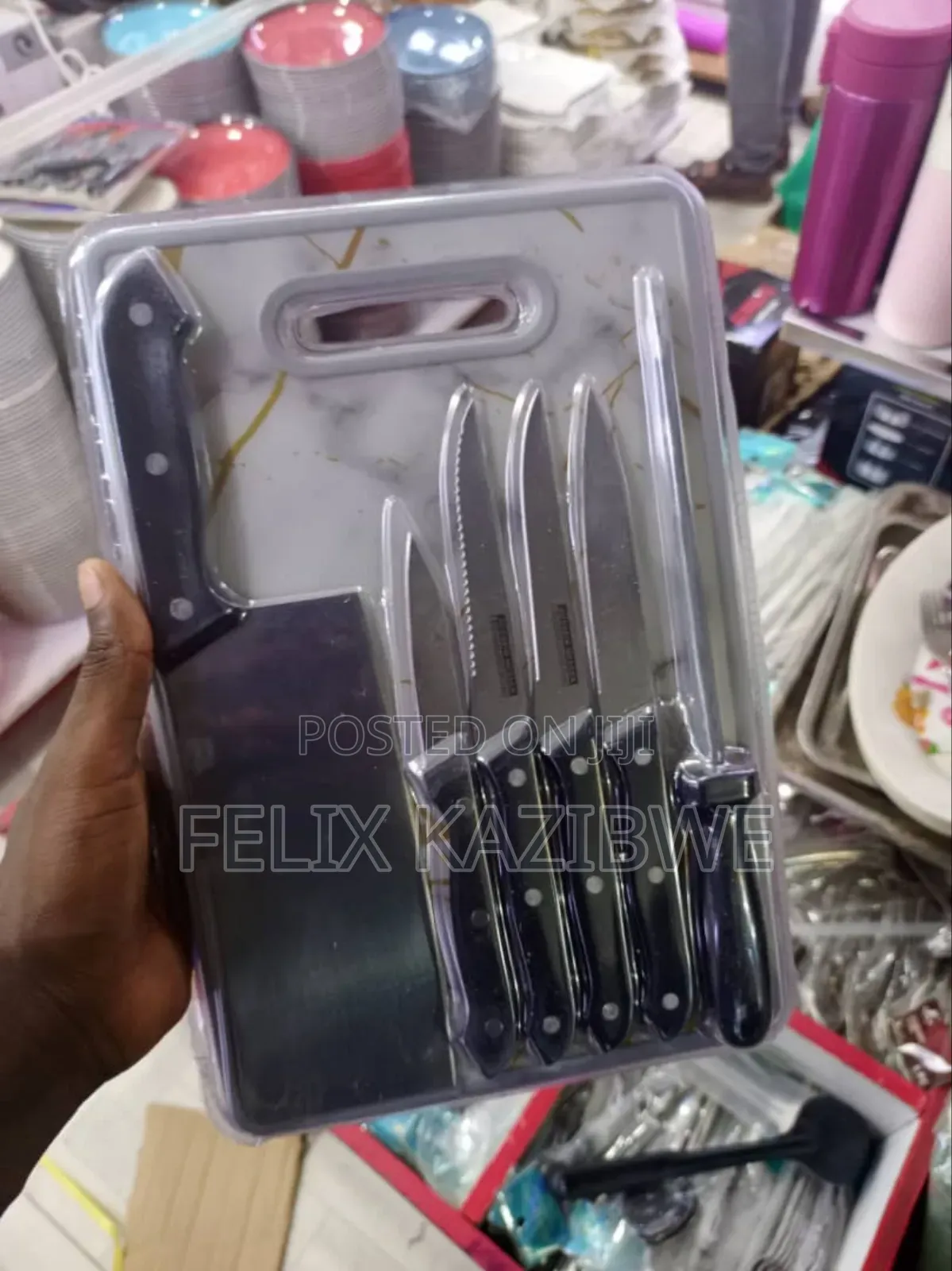 6pc Kitchen Knife Set With Wooden Chopping Board