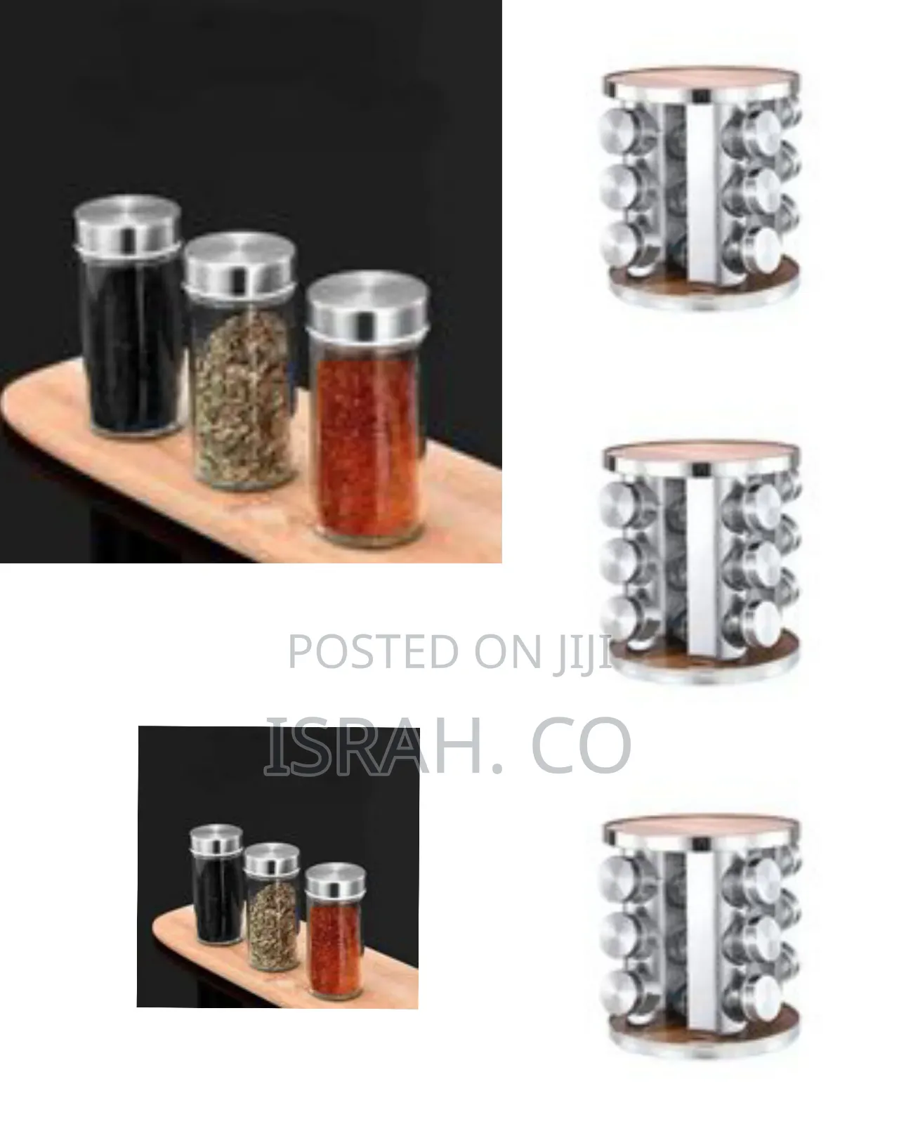 Revolving 12-Jar Spice Rack With Stainless Steel Wood Accents